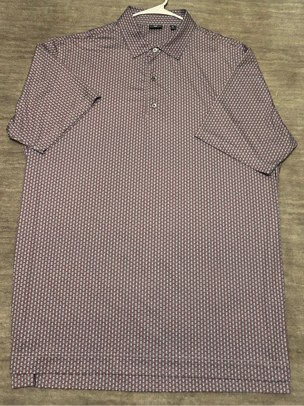 FootJoy Men's Polo in Coral with Navy & White Shell Print
